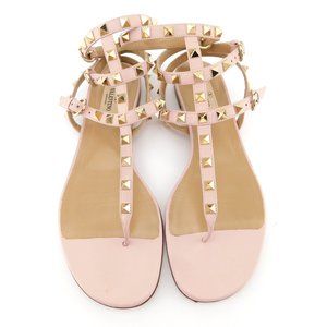 VALENTINO Rockstud Blush Pink Nude Leather Caged T-strap Thong Sandals 38